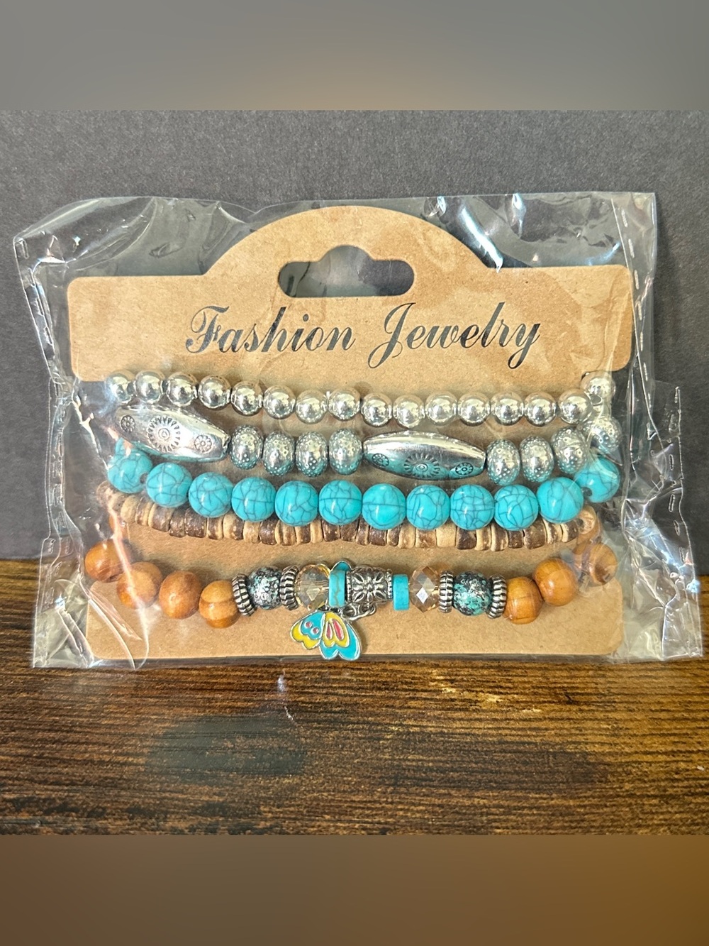 Boho Western Turquoise & Wood Beaded Bracelet Set